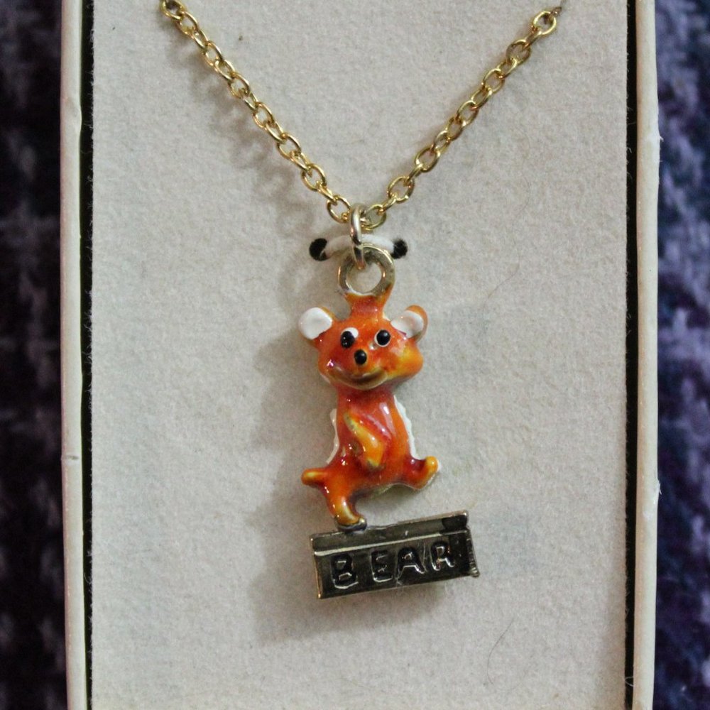 Vintage Enamel Bear Necklace New in Box